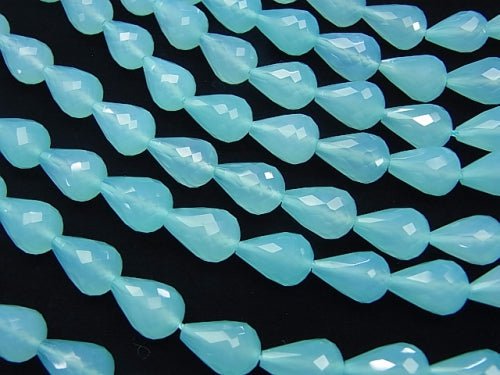 Sea blue Chalcedony AAA Vertical Hole Faceted Drop 14 x 10 x 10 mm 1/4 or 1strand beads (aprx.15 inch / 37 cm)