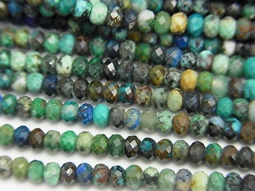 [Video] High Quality! Peruvian Chrysocolla AA++ Faceted Button Rondelle 3x3x2mm half or 1-strand beads (approx. 15inch/37cm)