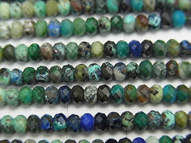 [Video] High Quality! Peruvian Chrysocolla AA++ Faceted Button Rondelle 3x3x2mm half or 1-strand beads (approx. 15inch/37cm)