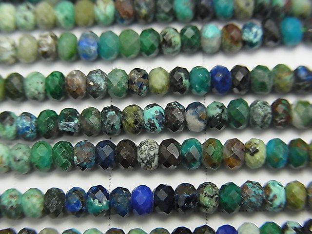 [Video] High Quality! Peru Chrysocolla AA++ Faceted Button Roundel 3x3x2mm half or 1strand beads (aprx.15inch / 37cm)