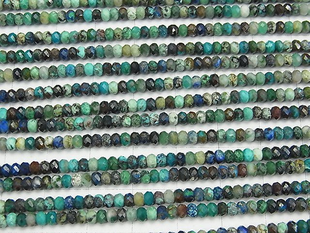 [Video] High Quality! Peru Chrysocolla AA++ Faceted Button Roundel 3x3x2mm half or 1strand beads (aprx.15inch / 37cm)