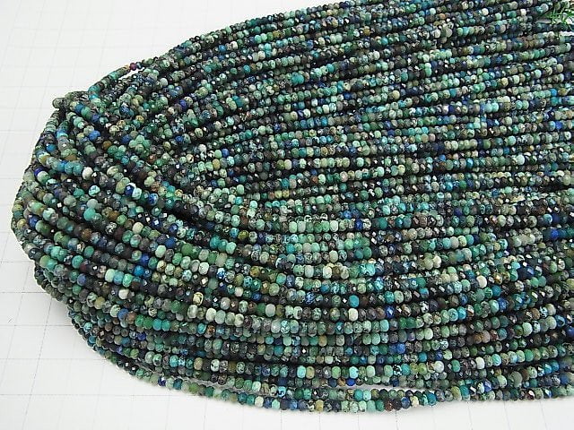 [Video] High Quality! Peru Chrysocolla AA++ Faceted Button Roundel 3x3x2mm half or 1strand beads (aprx.15inch / 37cm)