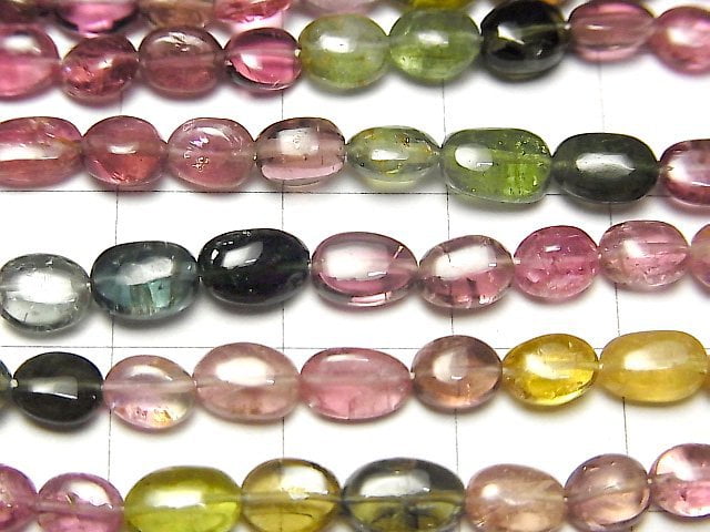 [Video] High Quality Multicolor Tourmaline AAA Oval half or 1strand beads (aprx.14inch / 34 cm)