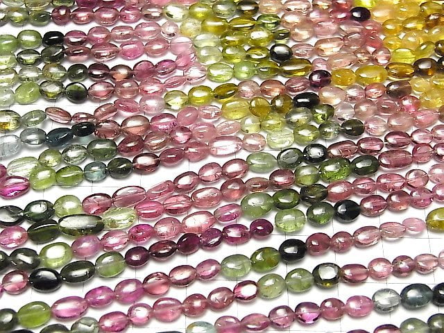 [Video] High Quality Multicolor Tourmaline AAA Oval half or 1strand beads (aprx.14inch / 34 cm)