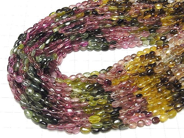 [Video] High Quality Multicolor Tourmaline AAA Oval half or 1strand beads (aprx.14inch / 34 cm)