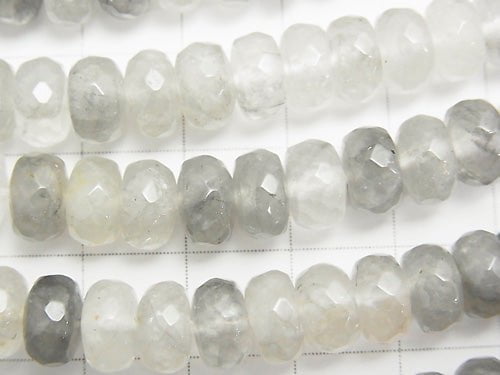 Gray quartz Faceted Button Roundel 8 x 8 x 5 mm half or 1 strand beads (aprx.15 inch / 38 cm)