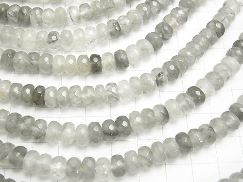 Gray quartz Faceted Button Roundel 8 x 8 x 5 mm half or 1 strand beads (aprx.15 inch / 38 cm)