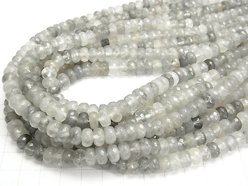 Gray quartz Faceted Button Roundel 8 x 8 x 5 mm half or 1 strand beads (aprx.15 inch / 38 cm)