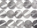[Video] Gray Quartz AA Twist x Multiple Facets Faceted Coin 10x10x5mm Half or 1 Strand Beads (approx. 15 inches/38 cm)