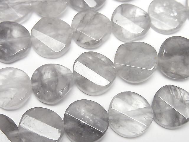 [Video] Gray Quartz AA Twist x Multiple Facets Faceted Coin 12x12x5mm Half or 1 Strand Beads (approx. 15 inches/37 cm)
