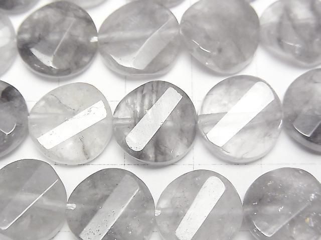[Video] Gray Quartz AA Twist x Multiple Facets Faceted Coin 12x12x5mm Half or 1 Strand Beads (approx. 15 inches/37 cm)