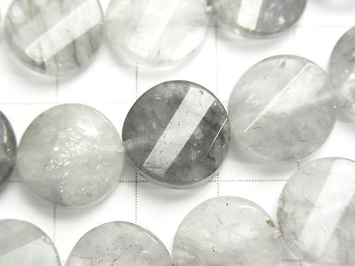 Gray Quartz AA Twist x Multiple Facets Faceted Coin 12x12x5mm half or 1strand beads (aprx.15inch/37cm)