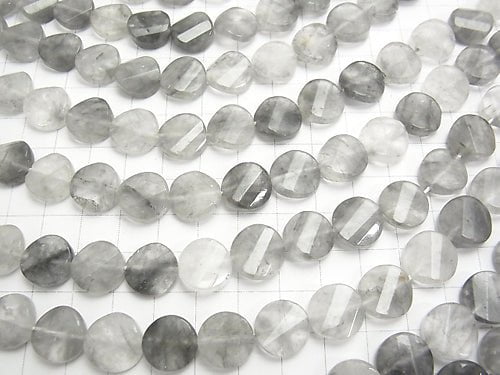 Gray Quartz AA Twist x Multiple Facets Faceted Coin 12x12x5mm half or 1strand beads (aprx.15inch/37cm)