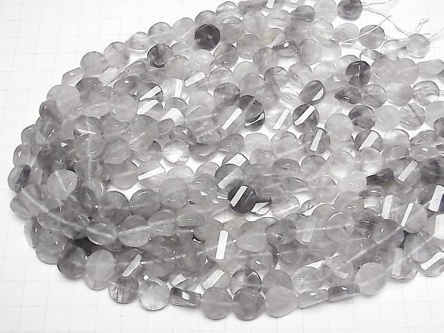 [Video] Gray Quartz AA Twist x Multiple Facets Faceted Coin 12x12x5mm Half or 1 Strand Beads (approx. 15 inches/37 cm)