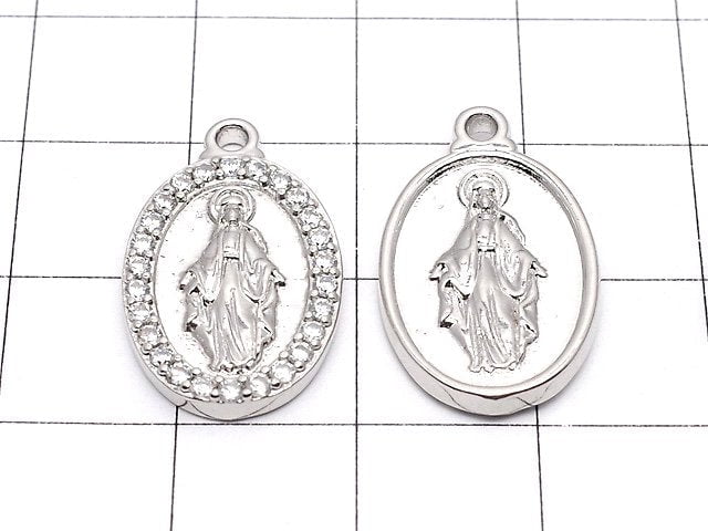 Metal Parts Charm 21 x 13 mm Miraculous Medal (with CZ) Silver Color 2 pcs