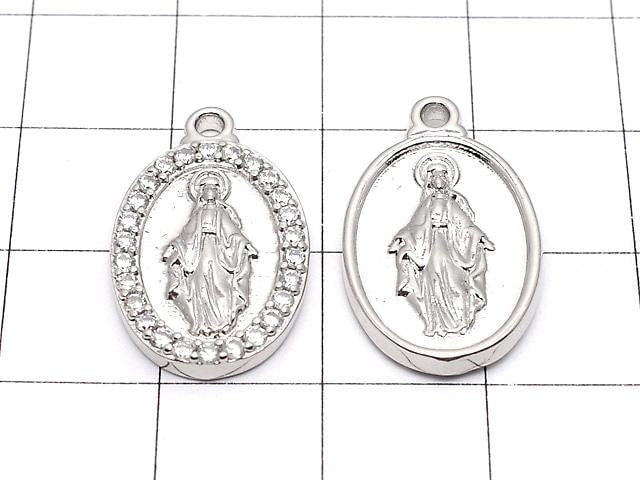 21x13mm Miraculous Medal (with CZ) Silver Charm, 2 pieces