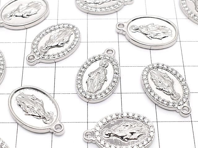 21x13mm Miraculous Medal (with CZ) Silver Charm, 2 pieces