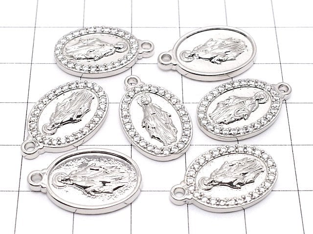 Metal Parts Charm 21 x 13 mm Miraculous Medal (with CZ) Silver Color 2 pcs