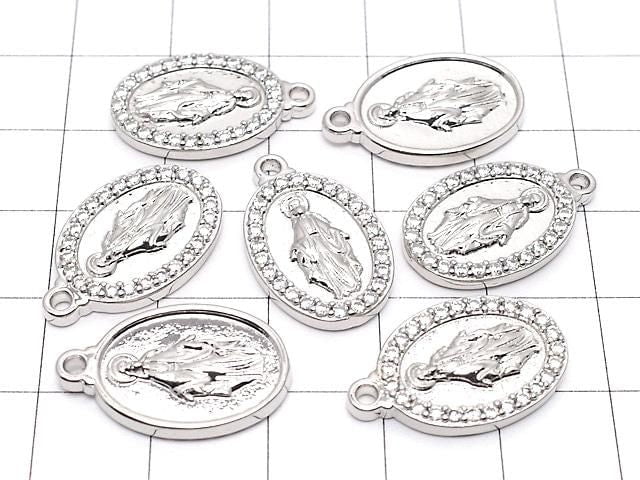 21x13mm Miraculous Medal (with CZ) Silver Charm, 2 pieces