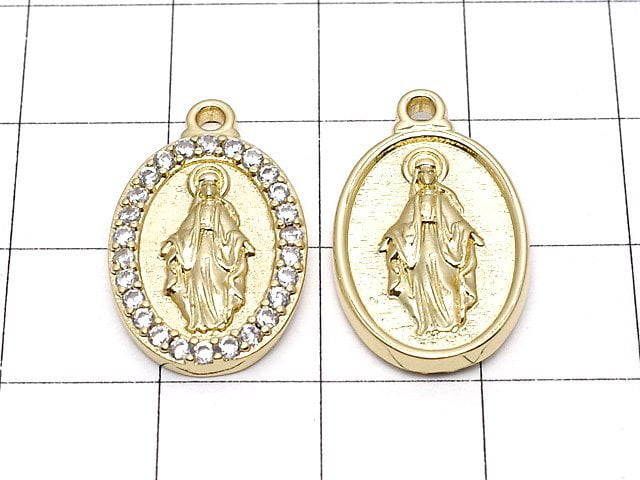 Metal Parts Charm 21 x 13 mm Miraculous Medal (with CZ) Gold Color 2 pcs