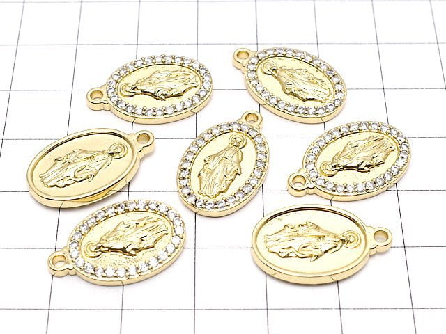 Metal Parts Charm 21 x 13 mm Miraculous Medal (with CZ) Gold Color 2 pcs