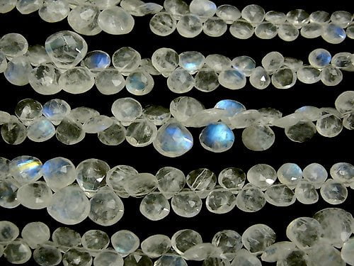 [Video] High Quality Rainbow Moonstone AA ++ Chestnut Faceted Briolette half or 1strand beads (aprx.7inch / 18 cm)