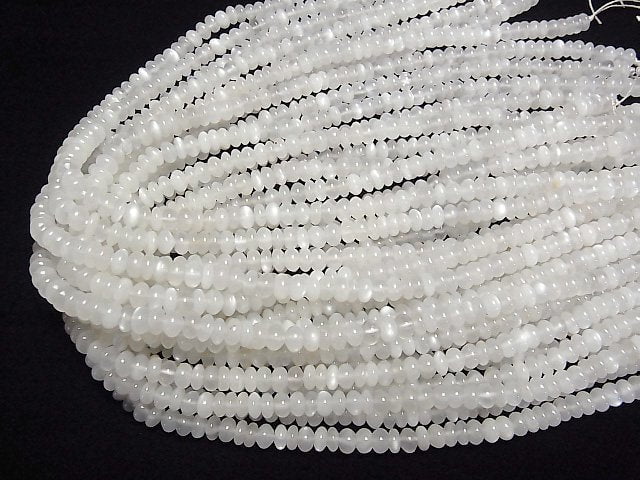 [Video] White Moonstone AA++ Roundel 6x6x3mm half or 1strand beads (aprx.15inch/38cm)