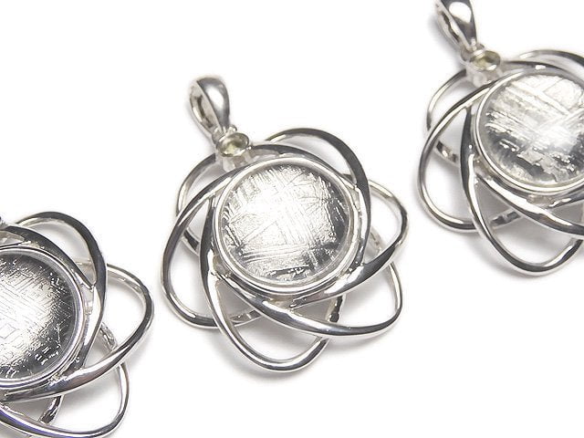 Meteorite & Moldavite 1 stone! Flower motif pendant 21mm Silver925