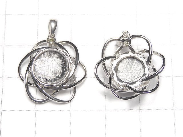 Meteorite & Moldavite 1 stone! Flower motif pendant 21mm Silver925