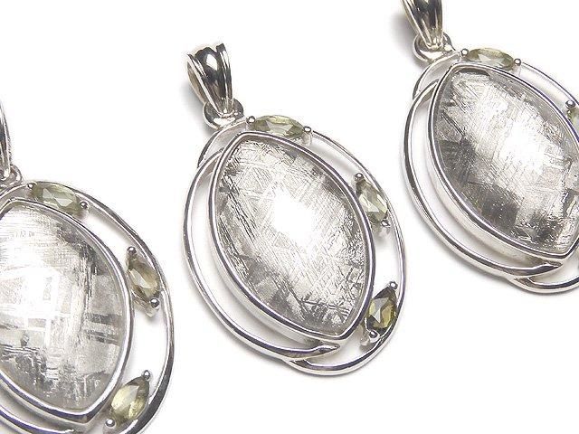 Meteorite (Muonionalusta) & Moldavite 3 stones! Pendant 27x20x6mm Silver925 1pc
