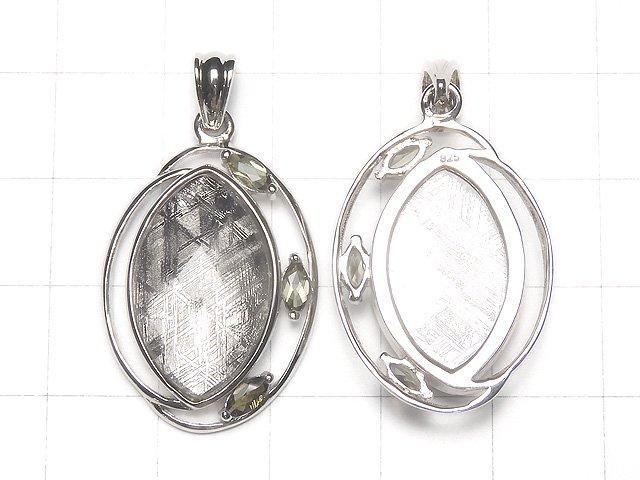 Meteorite (Muonionalusta) & Moldavite 3 stones! Pendant 27x20x6mm Silver925 1pc