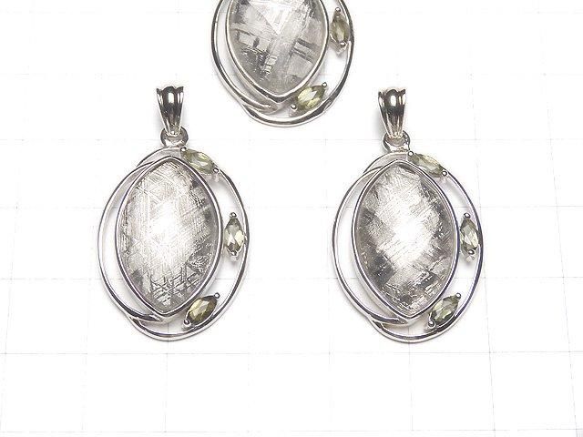Meteorite (Muonionalusta) & Moldavite 3 stones! Pendant 27x20x6mm Silver925 1pc