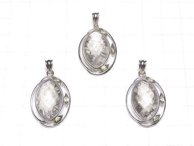 Meteorite (Muonionalusta) & Moldavite 3 stones! Pendant 27x20x6mm Silver925 1pc