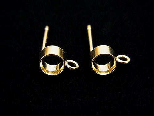 [Video] 14KGF Earstuds Earrings with Ring (Bezel) Round 3mm, 4mm 1pair