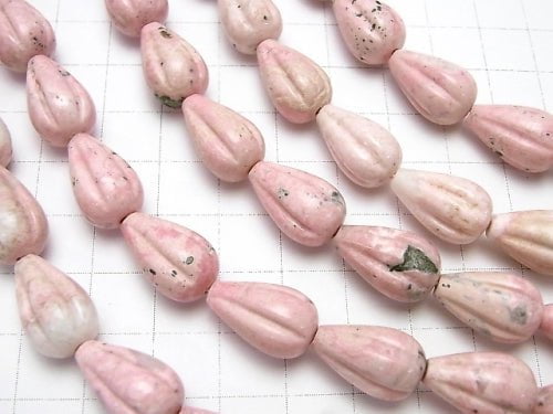 Peru Rhodonite AA Line Carved Vertical Hole Drop 16 x 10 x 10 mm half or 1 strand beads (aprx.15 inch / 38 cm)