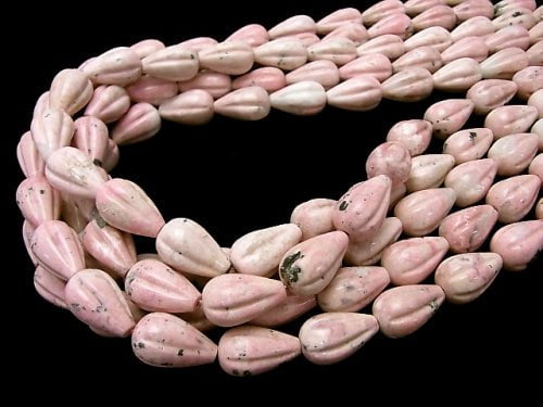 Peru Rhodonite AA Line Carved Vertical Hole Drop 16 x 10 x 10 mm half or 1 strand beads (aprx.15 inch / 38 cm)