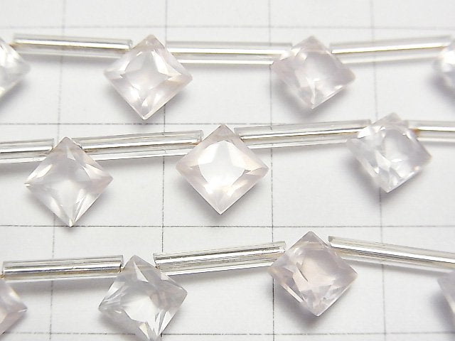 [Video]High Quality Rose Quartz AAA Diamond princess cut 8x8mm 1strand (8pcs )