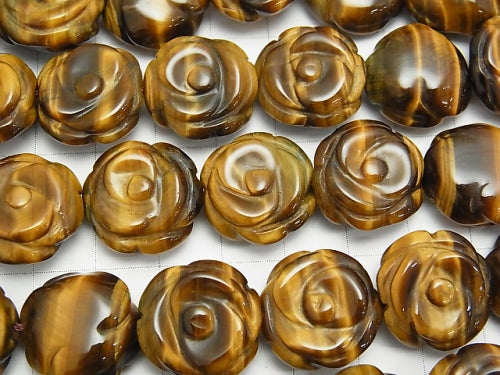 Yellow Tiger's Eye AAA Rose Carving 18mm half or 1strand beads (aprx.14inch / 35cm)