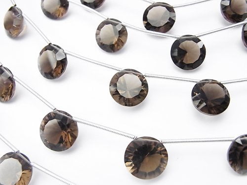 Coin, Concave Cut, Smoky Quartz Gemstone Beads