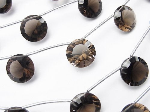 Coin, Concave Cut, Smoky Quartz Gemstone Beads