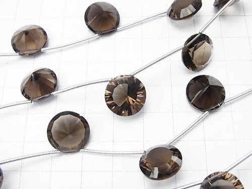 1strand $17.99! High Quality Smoky Quartz AAA Coin  Concave Cut 13x13mm 1strand (5pcs )