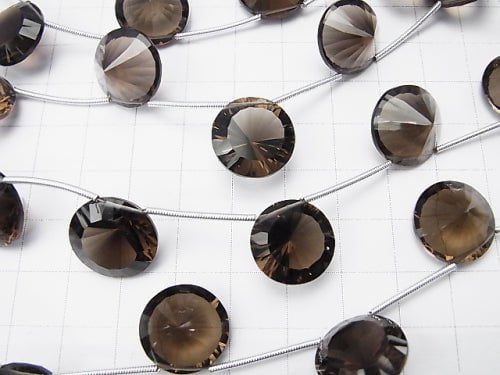 1strand $25.99! High Quality Smoky Quartz AAA Coin  Concave Cut 15x15mm 1strand (5pcs )