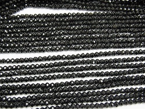 1strand $16.99! High Quality! Black Tourmaline AAA Faceted Button Roundel 1strand beads (aprx.15inch / 38cm)