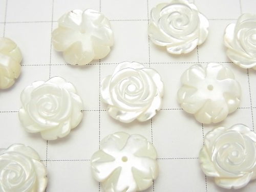 High quality White Shell (Silver-lip Oyster) Rose 12 mm [Half Drilled Hole] 4pcs $6.79!