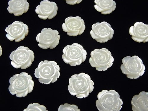 High quality White Shell (Silver-lip Oyster) Rose 12 mm [Half Drilled Hole] 4pcs $6.79!