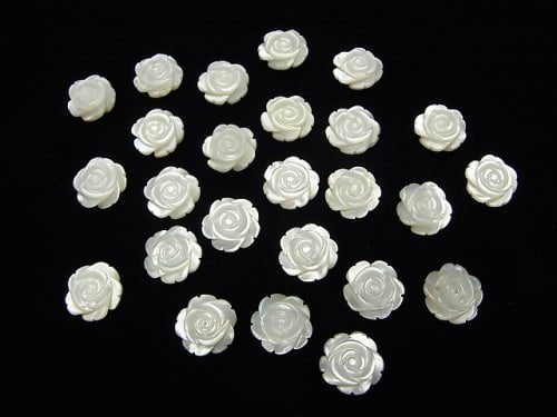 High quality White Shell (Silver-lip Oyster) Rose 12 mm [Half Drilled Hole] 4pcs $6.79!