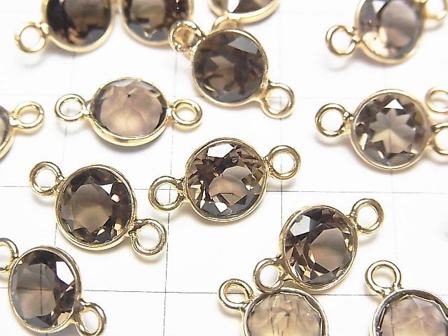 [Video]High Quality Smoky Quartz AAA Bezel Setting Round Faceted 8x8mm [Both Side ] 18KGP 5pcs