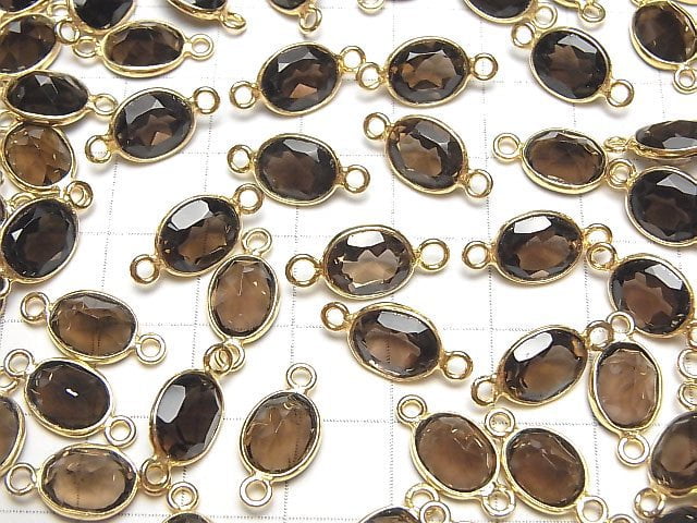 [Video] High Quality Smoky Quartz AAA Bezel Setting Oval Faceted 10x8mm [Both Side ] 18KGP 3pcs