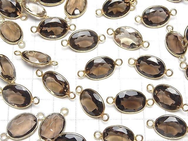 [Video]High Quality Smoky Quartz AAA Bezel Setting Oval Faceted 15x11mm [Both Side] 18KGP 3pcs