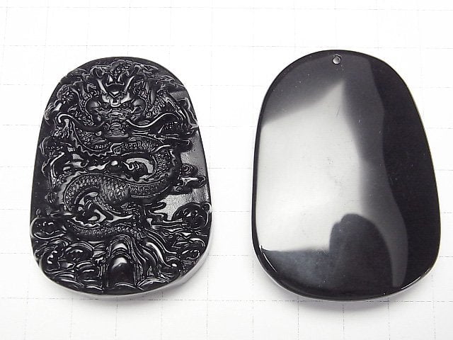 [Video] Dragon's Carved! Black Obsidian AAA plate 57x41x12mm 1pc